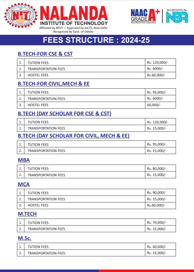 Student Fees – NIT Bhubaneswar